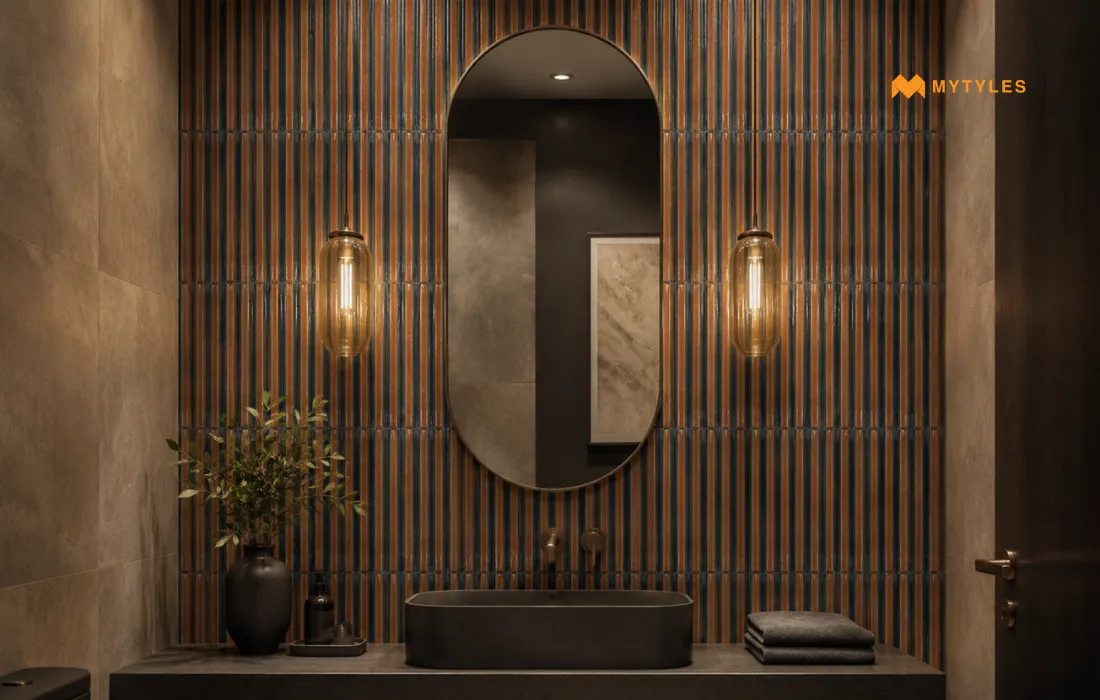 Fluted tile in bathroom